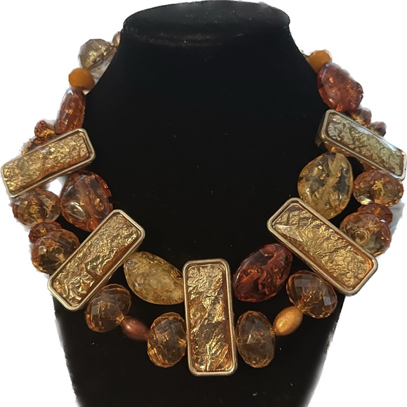 Faux Amber Choker Statement Necklace Magnetic closure - Picture 1 of 6